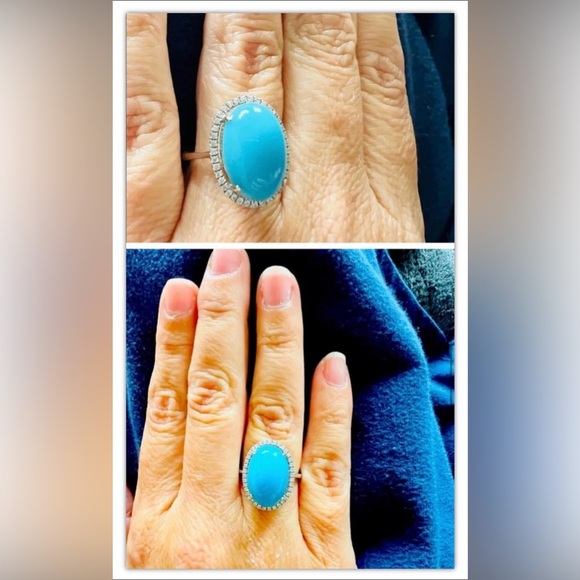 NEW Beautiful Sleeping Beauty Blue Turquoise & diamond Platinum Ring sizable - Picture 4 of 5